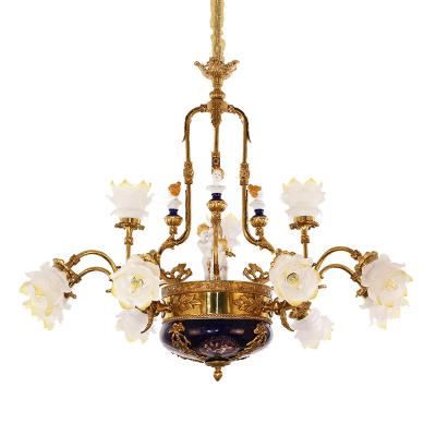 China Modern Purple Porcelain Lampshade Jewelleryutop Brass Chandelier Flower Chandelier Ceiling Lamp European Floral Luxury for sale