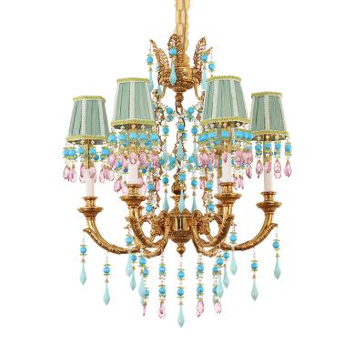 China Modern French Green Rustic Chandelier Vintage American Room Lighting Shade Pendant Lights Jewellerytop Brass Lamp for sale