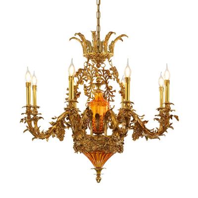 China Jewelerytop Modern Baroque Amber Glass Pendant Light Lamp Dewax Chandeliers Luxury Classic Hanging Gold Arm Chandelier Candle for sale