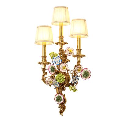 China Unique Floral Rococo Flower Ceramic Shade Plant Light European Jewellerytop Wall Lamp Luxury Floral Wall Lamp Lights for sale