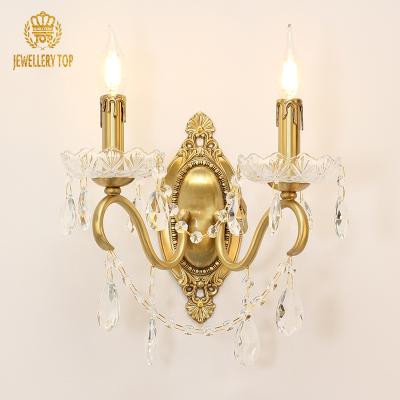 China European JeweleryTop Glass Wall Lamps European Crystal Wall Mounted Light Indoor Candle Lighting 2 Lights Brass Gold For Living Room for sale