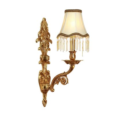 China EUROPEAN Jewelerytop Baroque Wall Lamp Double Arms With Classic Brass Fabric Shade Wall Light Led Gold Lamps For Hallway Hotel e14 for sale