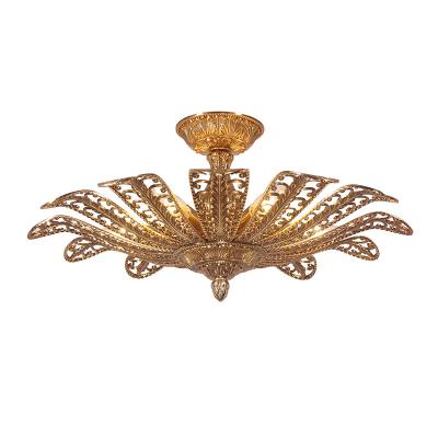 China Classical Rococo Antique Brass Lamp Jewellerytop Decorative Hanging Leaf Vintage Copper Lighting Ceiling Lamps for sale