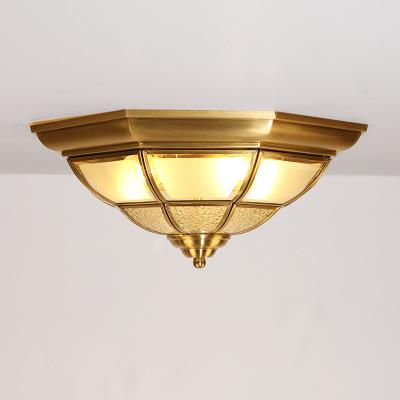 China Jewellerytop Outdoor Mounted Flush Mount Shade Glass Hexagon Lamp Light Classic Vintage Vintage Brass Antique Ceiling Lamps For Balcony for sale