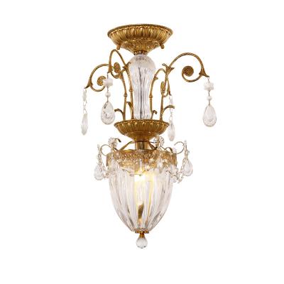 China Vintage Glass Rococo Pendant Lights Solid Brass Indoor Lighting Classic Semi Flush Suspended Jewelerytop Entrance Ceiling Light Lights for sale