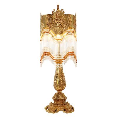 China Luxury European Jewelerytop Crown Copper Crystal Restaurant Gold Night Light Hotel Bedside Lights Table Lamps Lamp for sale