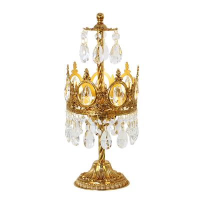 China EUROPEAN Jewellerytop Royal copper decorative light deco crystal gold bedside table lamps antique brass lights for sale