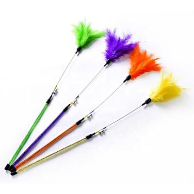 China Viable Funny Cat Teaser Interactive Toy Colorful Feather Magic Wand With Small Bell Riddle Cats PVC Tube Pet Cats Toy Supplies for sale