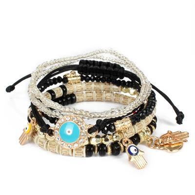 China TRENDY New Fashion Simple Charm Bracelets Multilayer Beaded Eye Bracelets Bohemian Jewelry Set For Women for sale