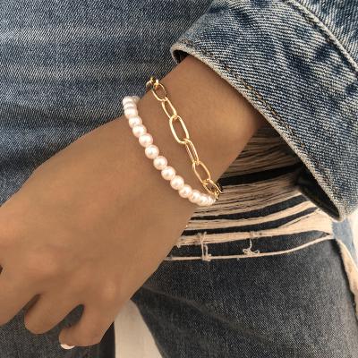 China Wholesale New Fashion Trend Fashion Jewelry Set Simple Luxury Imitation Vintage Box Pearl Bracelet Chain Bracelets Two Layers for sale