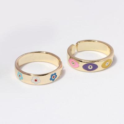 China Geometric Enamel Flower Eye Drip Oil Gold Rings Jewelry Simple Trendy Casual/Sporty Open Open Adjustable Rings Custom Unisex For Gift for sale