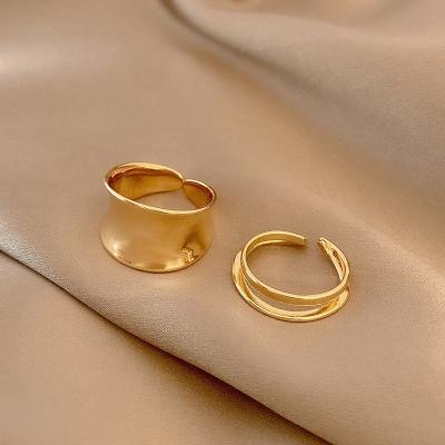 China CLASSIC 2022 New Fashion Trendy Luxury 2 Pcs Set Stainless 18k Gold Plated Steel Adjustable Open Ring For Woman Girls for sale