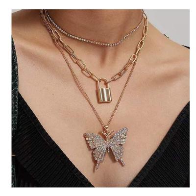 China New Design Two Chains Alloy Butterfly Shape Rhinestone Alloy Romantic Luxury Fashion Baxi Woman Girls Jewelry Pendant Accessories for sale