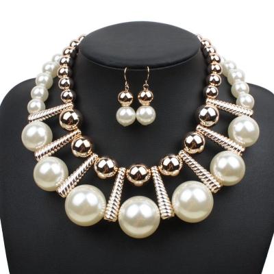 China And French Vintage Premium Fashion Pearl Earring European Gold Plated Necklace Jewelry Set Big For Woman Girls Party Accessories for sale