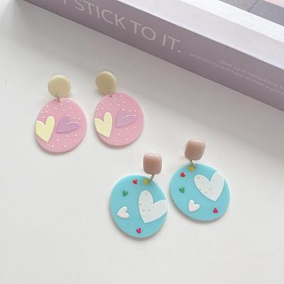 China Wholesale CLASSIC Cute Geometric Dangle Dangle Earrings Cartoon Circle Acetate Pink Stud Earrings For Woman Girls for sale