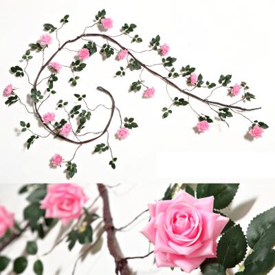 China Eco-friendly artificial flower rose cane wall hangs fake flower condole cane top ornament silk expend for sale