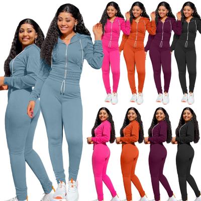 China 2021 New Arrival Ladies QUICK DRY Outfits Long Sleeve Ladies Casual Outfits Zipper Tops Autumn Women Sweatsuit Two Piece Sets for sale