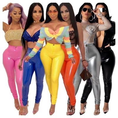 China QUICK DRY Ladies Tight PU Leather Skinny Stacked Pants Stretch High Waist Faux Streetwear Leather Women Pencil Pants And Trousers for sale