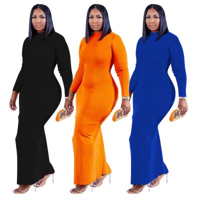 China 5XL Breathable Plus Sleeve Bodycon Maxi Plain Dresses Autumn Size 2022 Winter Long Casual Dress Women Daily Basic Clothing Wholesale for sale