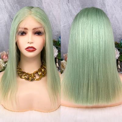 China Colored Green Full Lace Human Hair Wigs Colored Bob Wig Human Hair Lace Short Front Wig Color for sale