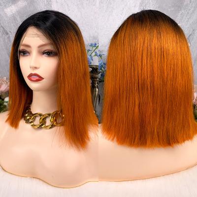 China Full Brazilian Human Bob Wigs Highlight Color Orange Bob Wig Color 350 Colored Human Hair Lace Wig for sale