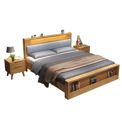 China Modern Modern wooden bed with night light bedroom furniture double bed storage bed for sale