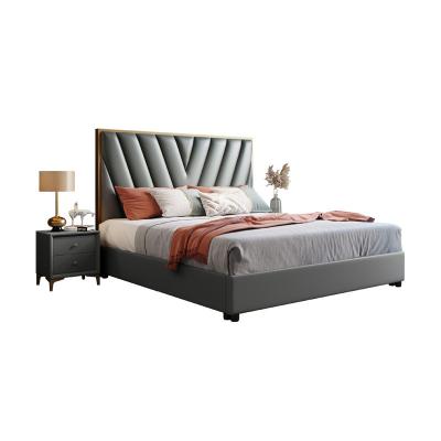 China Sofa Bed Bedroom Furniture Soft Bed Synthetic Leather Solid Wood Bed for sale