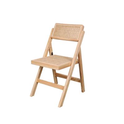 China Eco-Friendly Garden Living Room Vintage Solid Wood Frame Rattan Wicker Folding Chair for sale