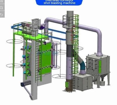 China Continuous Pass Through Overhead Chain Conveyor Shot Blasting Machine for Small Objects zu verkaufen