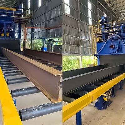 China Yellow and Blue Steel I-Beam Cleaning Equipment Roller Conveyor Shot Blasting Machine for sale