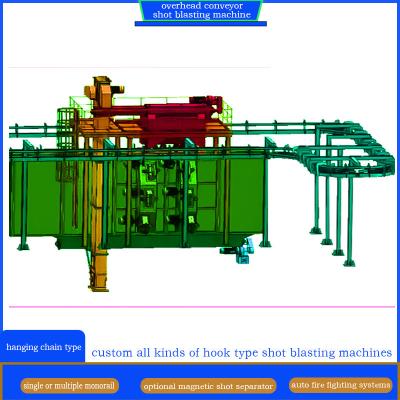 China Monorail Hanger Shot Blasting Machine with Sheet Metal Pieces Terms of Payment T/T and So for sale