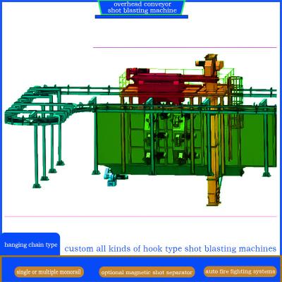 China Electric Overhead Monorail Hanger Shot Blasting Cleaning Machine with Multiple Hooks for sale