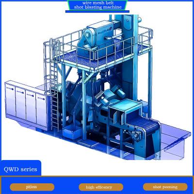 China Automotive Components Crawler Abrator Yellow and Blue Wire Mesh Belt Shot Blasting Machine en venta