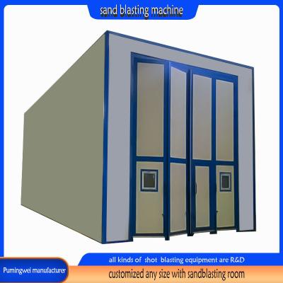 China Horizontal Layout Derusting Automatic Recycling Sand Blasting Room for Various Castings for sale