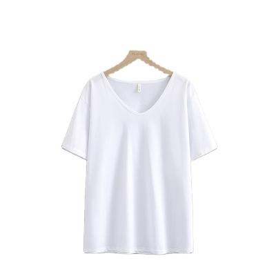 China Breathable Custom Your Own Brand Silk Screen Printing Woman Embroidered Simple Loose V-neck Short Sleeve Women's T-Shirts T-shirt Wholesale for sale