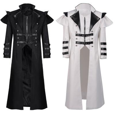 China Halloween Assassin Women Steampunk Gothic Slit Jacket Armor Leather Coats Long Elves Pirate Medieval Adult Black Vintage Costume Men for sale