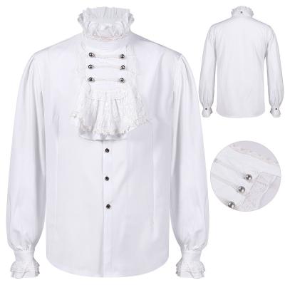 China New Medieval Vintage Men's Shirts Tortoise Victorian Neck Vintage Bandage Ruffles Jabot Gothic Male Blouse Tops Groom Casual Outfit for sale