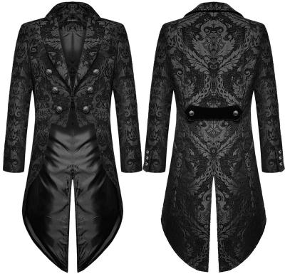 China Fashion Devil Tailcoat Mens Steampunk Tailcoat Jacket Black Brocade Damask Gothic Wedding for sale