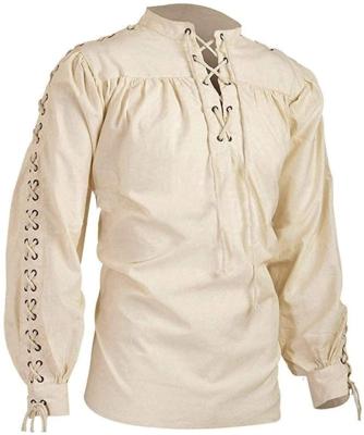 China Men's Victorian Renaissance Costumes Long Sleeve Shirt Cotton Medieval Gothic Loose Canvas Viking Pirate Mercenary Scottish Costume for sale