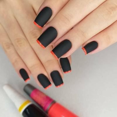 China Not easy to break; Good Flexibility Create Your Own Logo French Pure Color Designers Nail Charms Artificial Nails Black Square Short Press On Nails for sale