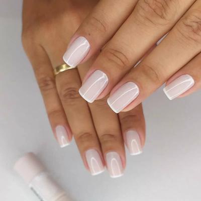 China Not easy to break; Luxury Designer Press Good Flexibility Fashion Color Nails Full Cover Nails High Quality Pure French Artificial Nails Tips On Nail For Woma for sale