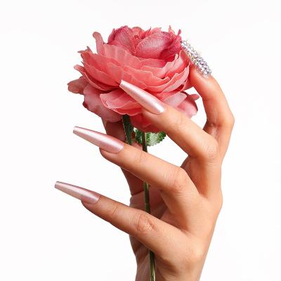 China Not easy to break; Good Flexibility Create Your Own Logo Luxury Full Cover Soft Gel Nail Coffin Tips Artificial Nails Long Press On Nails With Rhinestones for sale