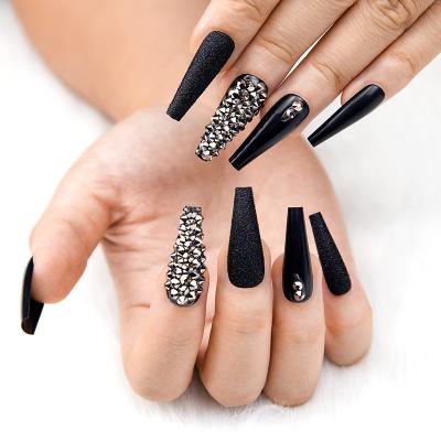 China Not easy to break; Wholesale Custom Luxury Soft Gel Full Cover Good Flexibility Easy Coffin Nails Tips Artificial Nails Long Press On Nails With Rhinestones for sale