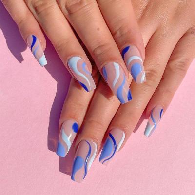 China Not easy to break; Good Flexibility High Quality Almond Shape Abstract French Press On Nail Medium Soft Tip Full Cover Gel Nails Length Artificial Nails for sale