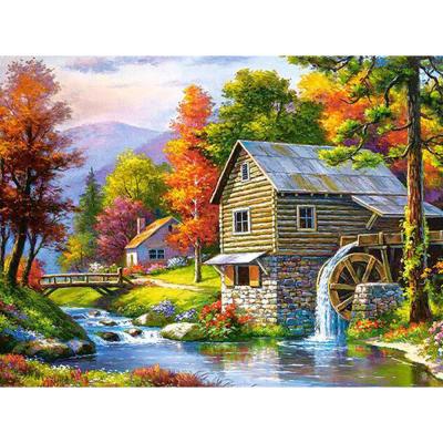 China Personalized Custom Forest Hut With Sea View Home Deco DIY Gift Diamond Embroidery Mosaic Cross Stitch Drill Diamond Painting Kit Full Round Customization for sale