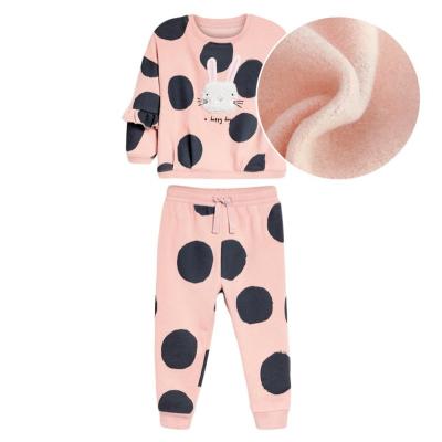 China Casual Warm Dot Leopard Print Cotton Fleece Toddler Girl Dress Two Piece Sets For Autumn Fall Winter for sale