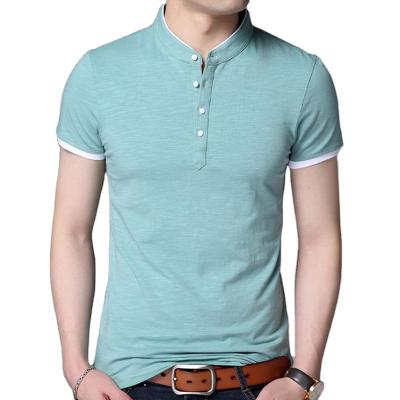 China wholesale Anti-wrinkle cotton polyester spandex contrast stand up neck polo shirts for men for sale