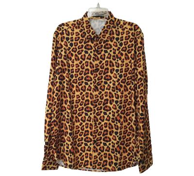 China Anti-pilling leopard long sleeve full print casual shirt focusrite collar stand free sample for men for sale