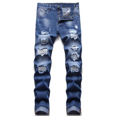 China 2021 Full Washed Color Fade Proof New Fahsion Designer Blue Destroyed Boys Casual Mens Denim Jeans for sale