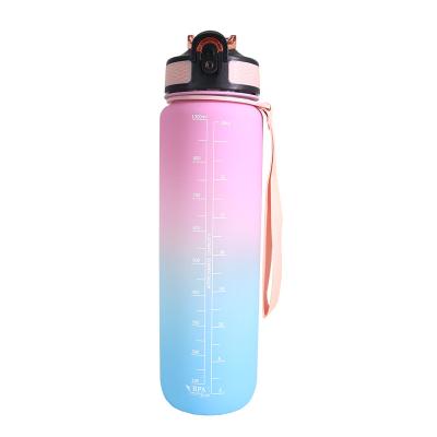 China Tritan Bottle 32OZ Plastic BPA Free Viable Leakproof Sports Time BPA Free Frosted Motivational Water Bottle for sale